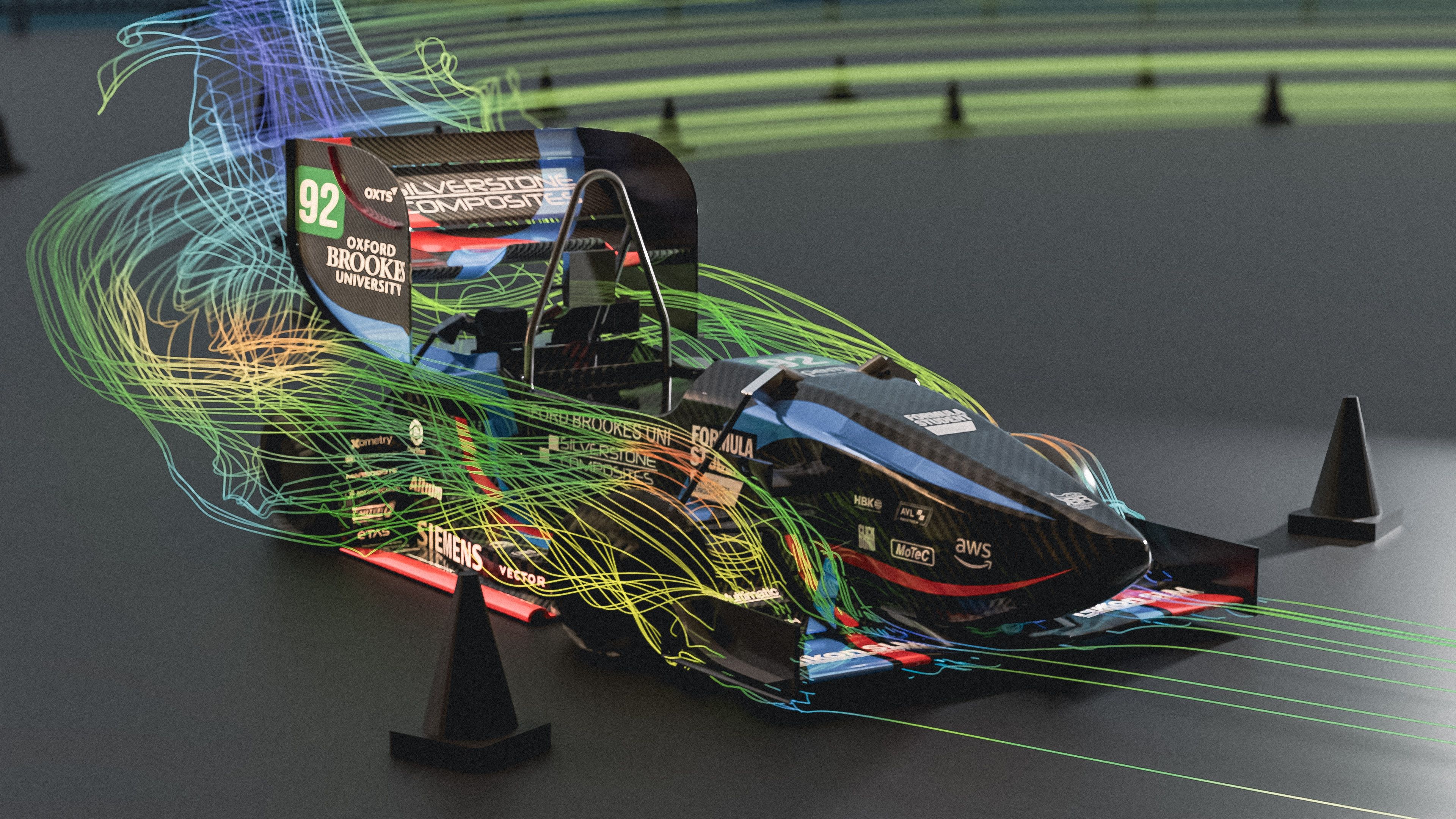 Oxford Brookes Racing Formula Student car with CFD streamlines